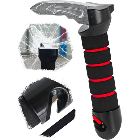 IdleHippo 4-in-1 Car Door Assist Handle, Seatbelt Cutter, Window Breaker & LED Light Vehicle Escape Tool, 4 Piece