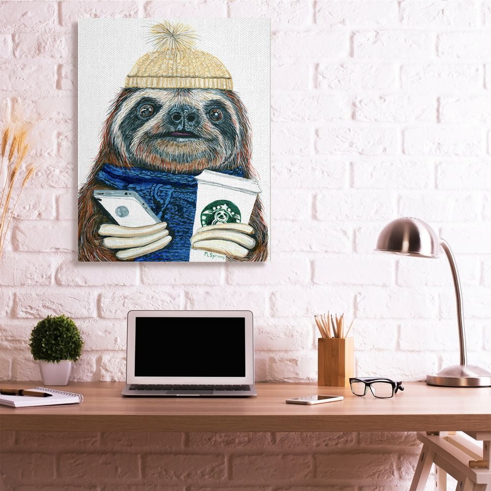 Stupell Industries Basic Sloth Coffee Culture Illustration Winter Clothing Canvas Wall Art Design by Melissa Symons, 36" x 48"