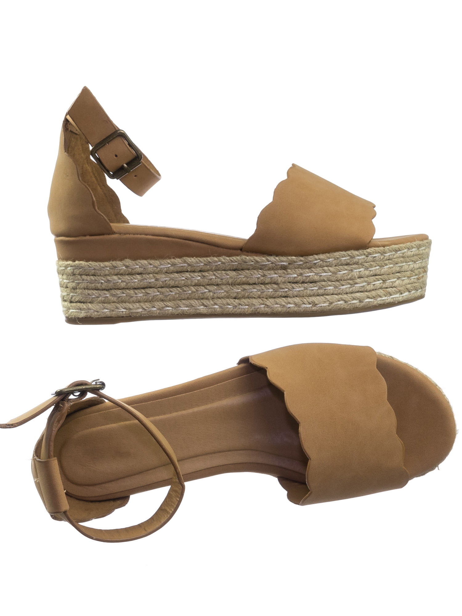 bamboo scallop espadrille tan womens platform sandals
