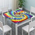 thumbnail image 3 of Colorful Rainbow Tie Dye Spiral Pattern Square Fitted Tablecloth with Elastic Edge,Square Table Cover,Washable Elastic Table Cover for Home Kitchen Party Decor 34"x34", 3 of 6