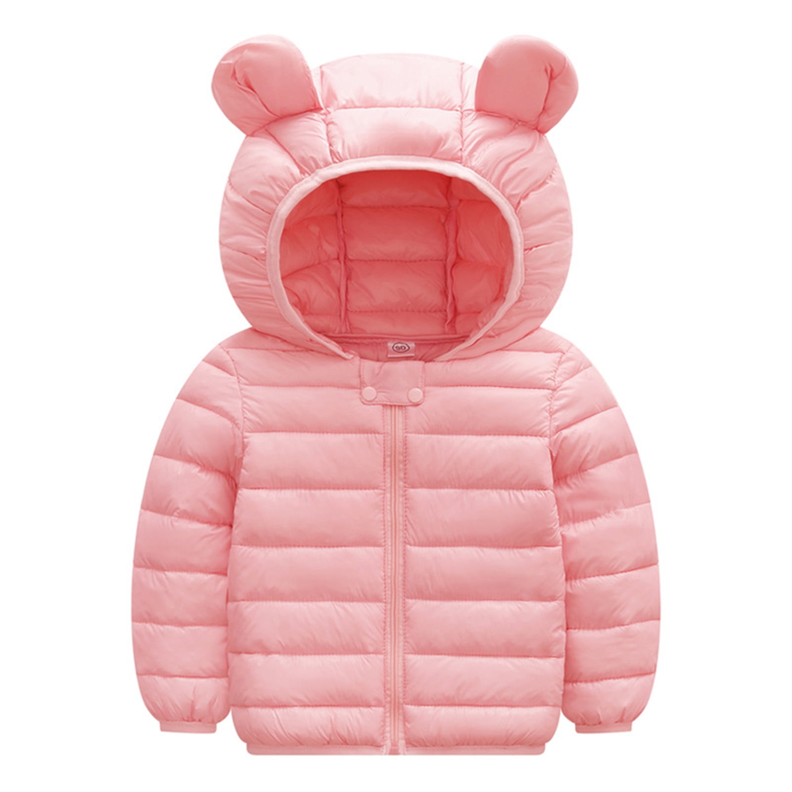 Kid's Winter Puffer Jacket Cute Bear Ear Hood Design Short Coat Zipper Closure