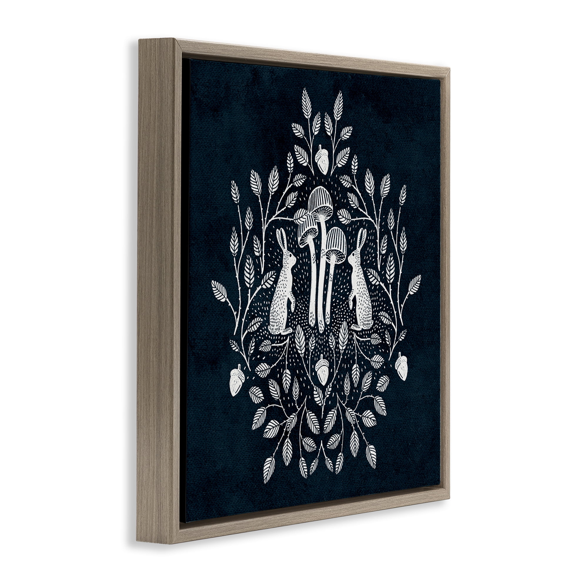 Stupell Industries Rabbits & Leaves on Blue Plants & Flowers Painting Brown Floater Framed Canvas Art Print Wall Art, 25 x 25