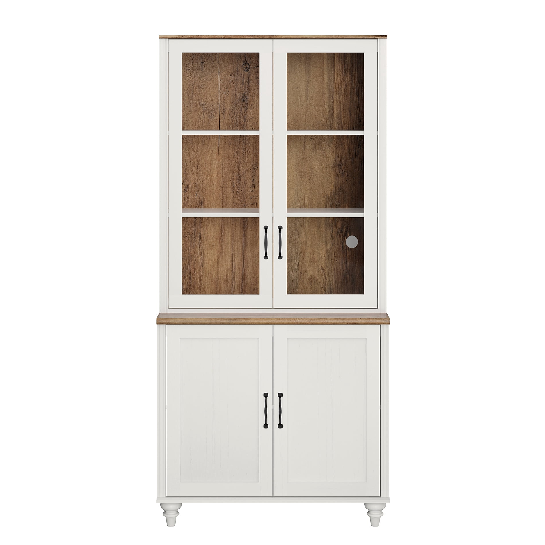 72.1"H × 33.9"W Large Farmhouse Wooden Bookcase with Glass Doors & Shelves, Storage Cabinet Bookcase for Living Room, Bedroom, Home Office & Kitchen, White