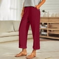 thumbnail image 2 of SYMOID Womens Casual Cotton Linen Capri Pants Elastic Waist Pull-On Relaxed Fit with Pockets Rolled Cuff Cropped Ankle Length Breathable Summer Trousers Red,Size S, 2 of 9