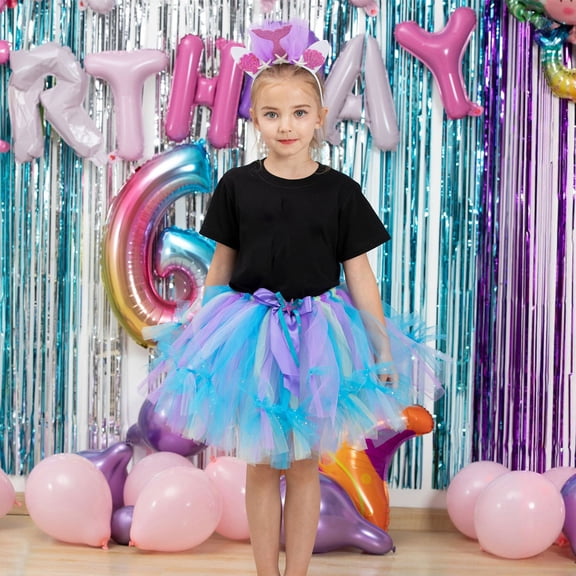 WPPGONE Girls Mermaid Theme Tutu Skirt Starfish Bowknot Detail Layered Mesh Tulle Skirts Colorful Princess Performance Skirts for Cosplay Birthday Party Skirts