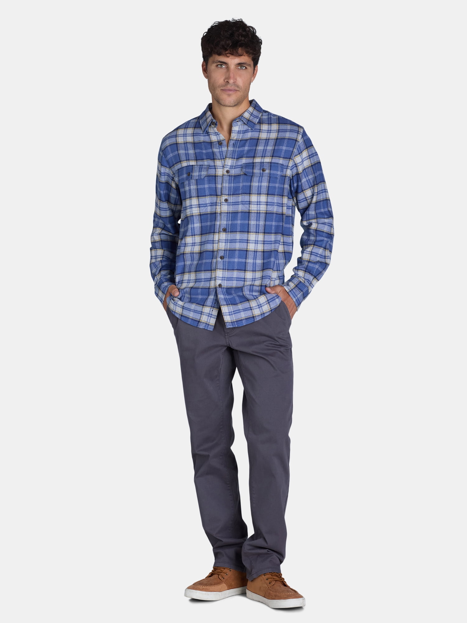 George Men's and Big Men's Flannel Shirt with Long Sleeves, Sizes XS-3XLT