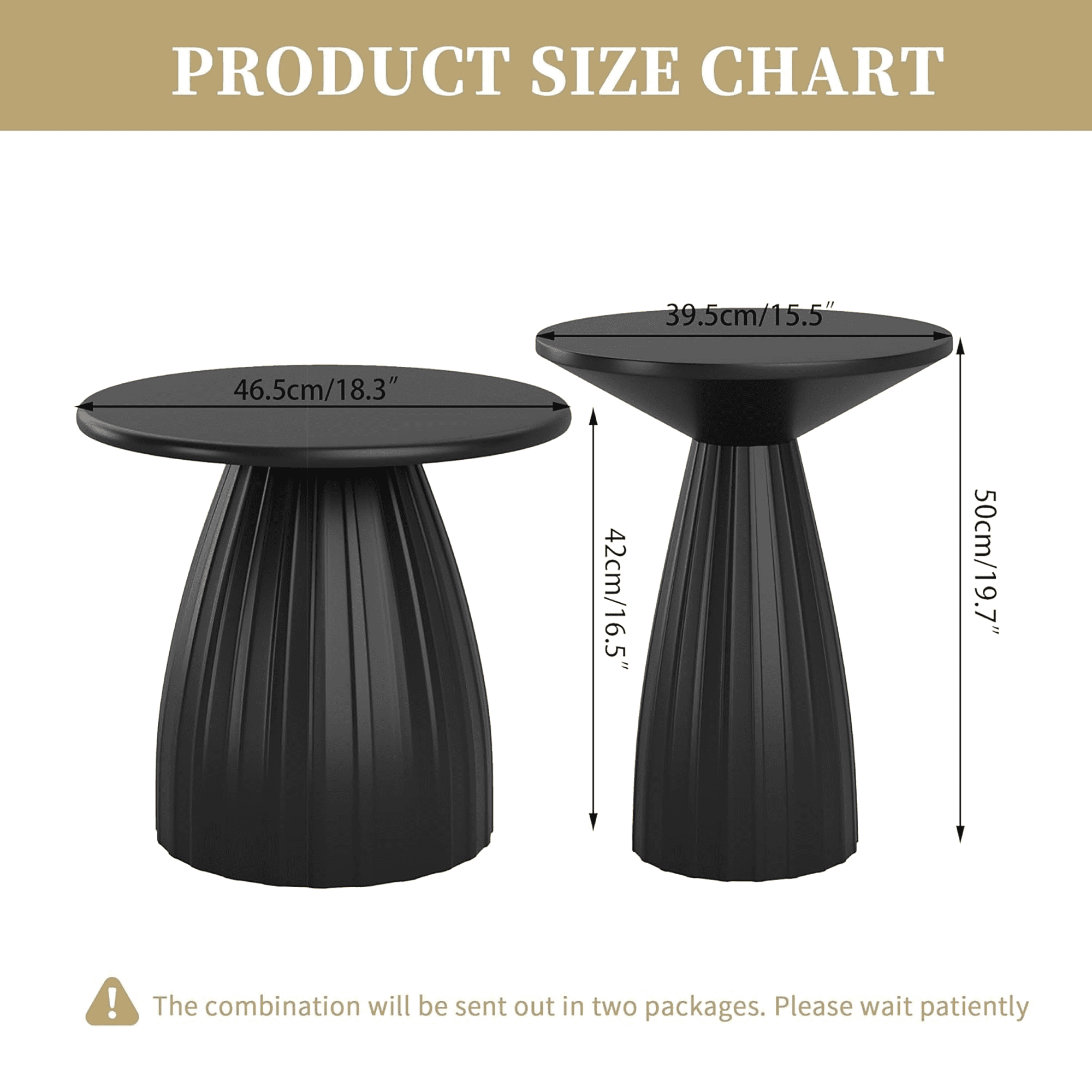Outdoor Side Tables Set of 2, Small Round End Table, Weather Resistant Metal Steel Side Table for Patio Yard Balcony Garden Bedside, No Assembly, Black