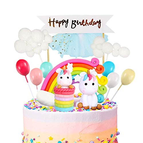 movinpe unicorn cake topper kit cloud rainbow balloon happy birthday banner cake decoration pack of 12 for boys girls kids birthday walmart com