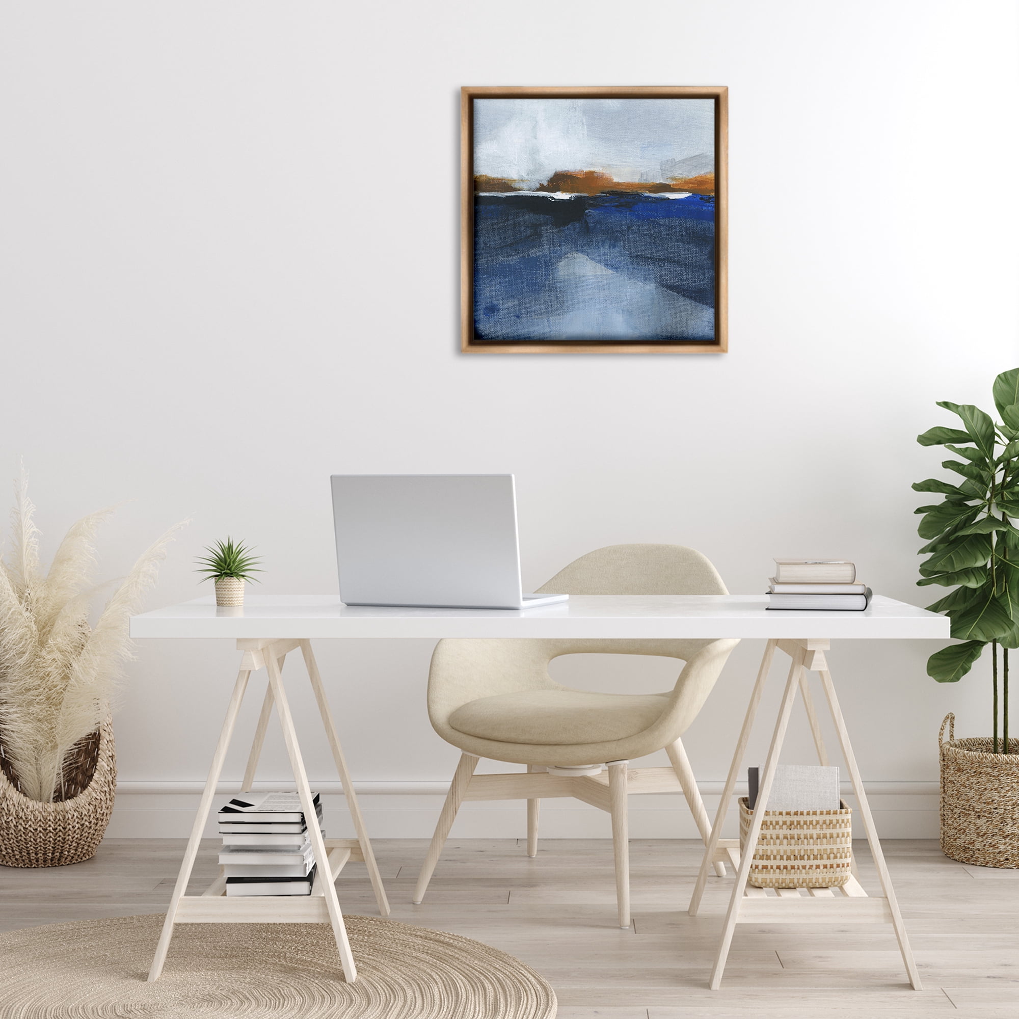 Stupell Industries Ocean Cliffs Impression Abstract Painting Brown Floater Framed Canvas Art Print Wall Art, 25 x 25