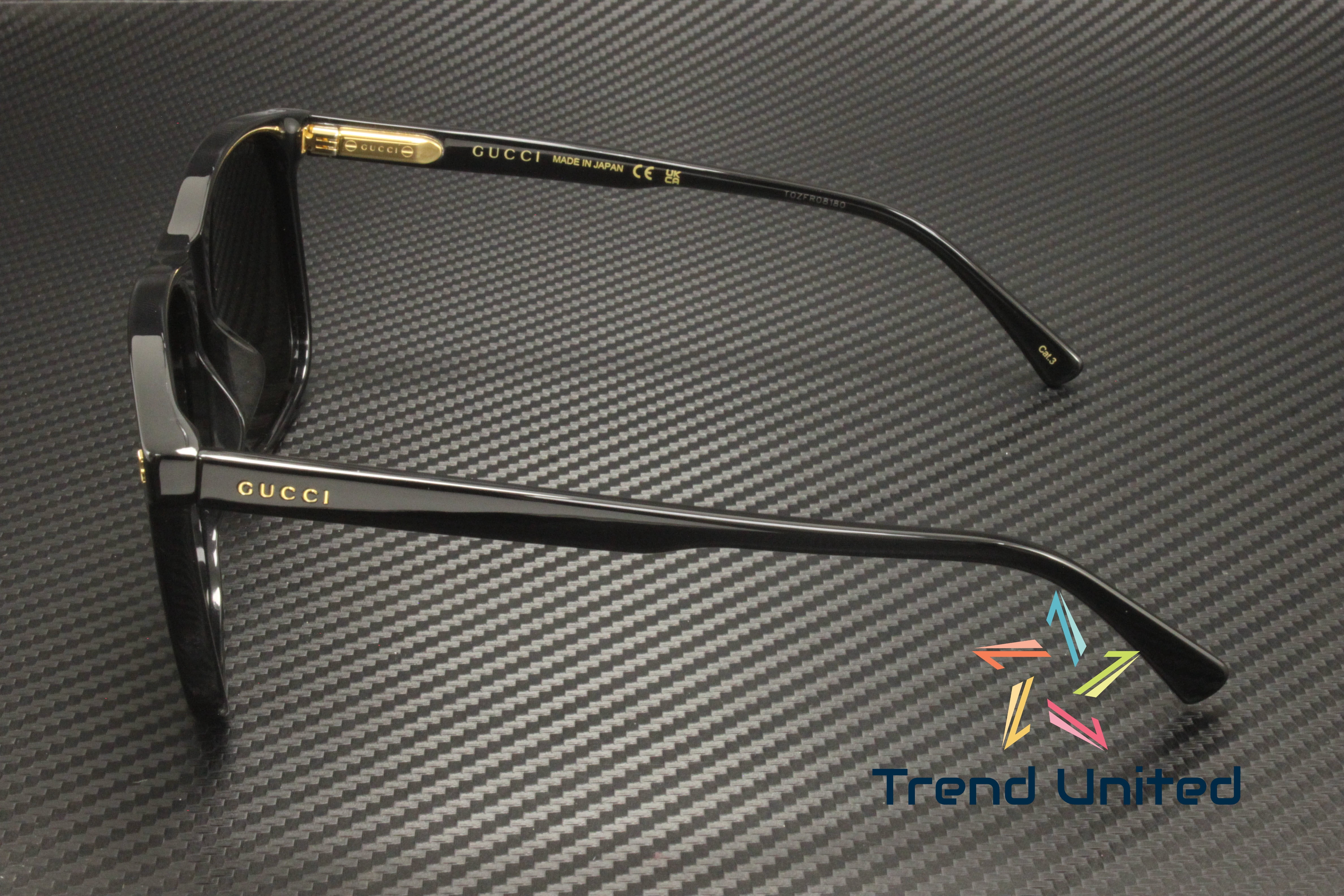 GUCCI GG1041S 001 Rectangular Squared Acetate Black Grey 57 