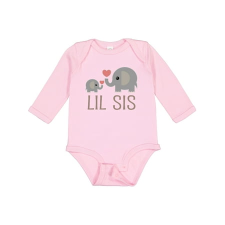 

Inktastic Little Sister Elephant Gift Baby Girl Long Sleeve Bodysuit