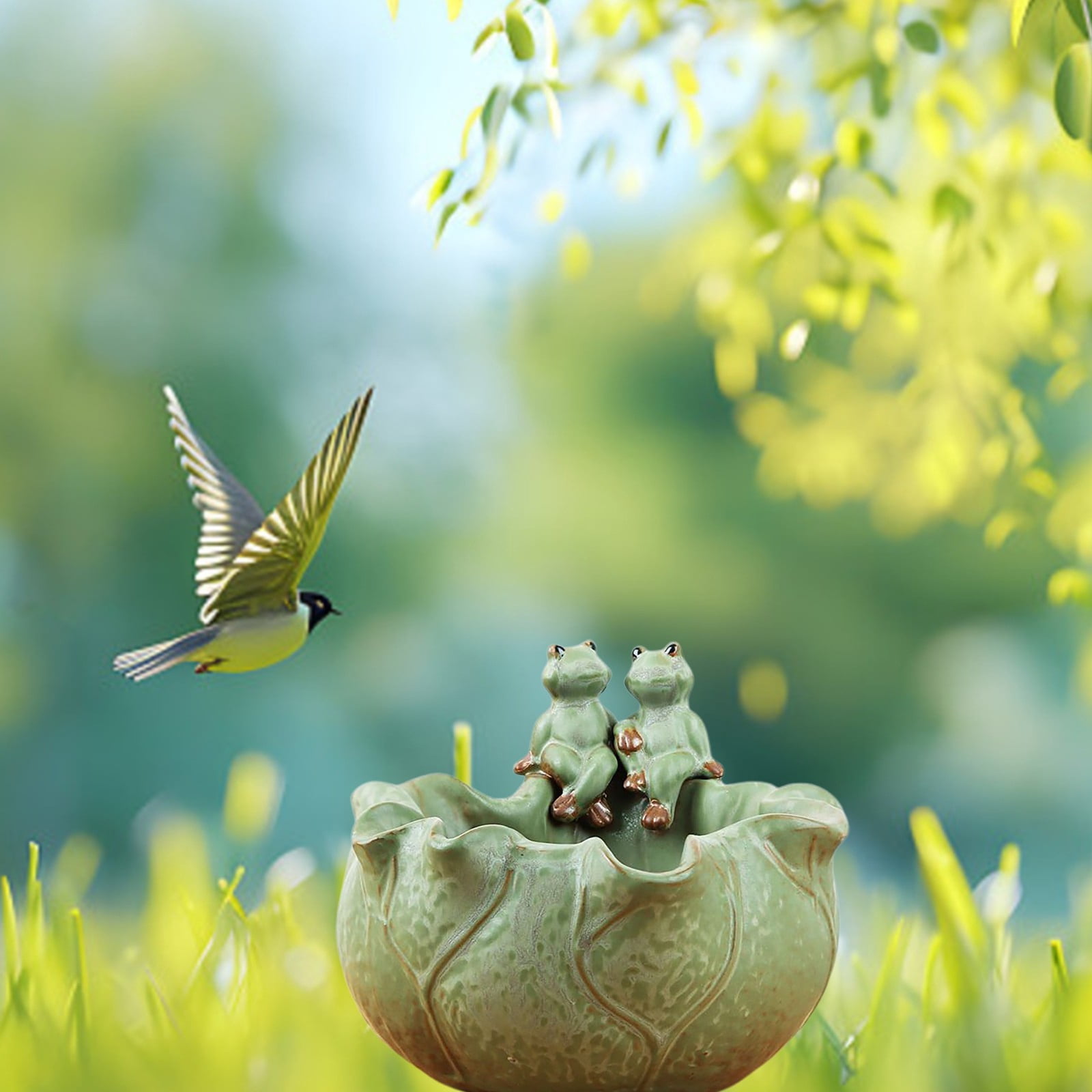 Eqslft Ceramic Bird Bath for Outside on Ground, Birds Bath Bowl Only, Ground Bird Feeders and birdbath for Outdoors, Garden, Tabletop, Deck, Balcony and Lawn