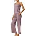 thumbnail image 4 of INSPIRE CHIC Women's Mother's Day 3 Pcs Sleepwear Solid Color Long Sleeve Cardigan Cami and Pants Pajama Set M Purple, 4 of 6