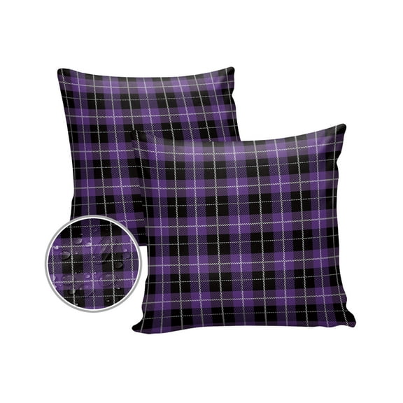 Pack of 2 Outdoor Pillow Covers, Halloween Buffalo Purple Black Plaid Waterproof Square Throw Pillowcase Cushion Decorative Pillow Covers for Couch Patio Tent, 18x18 in