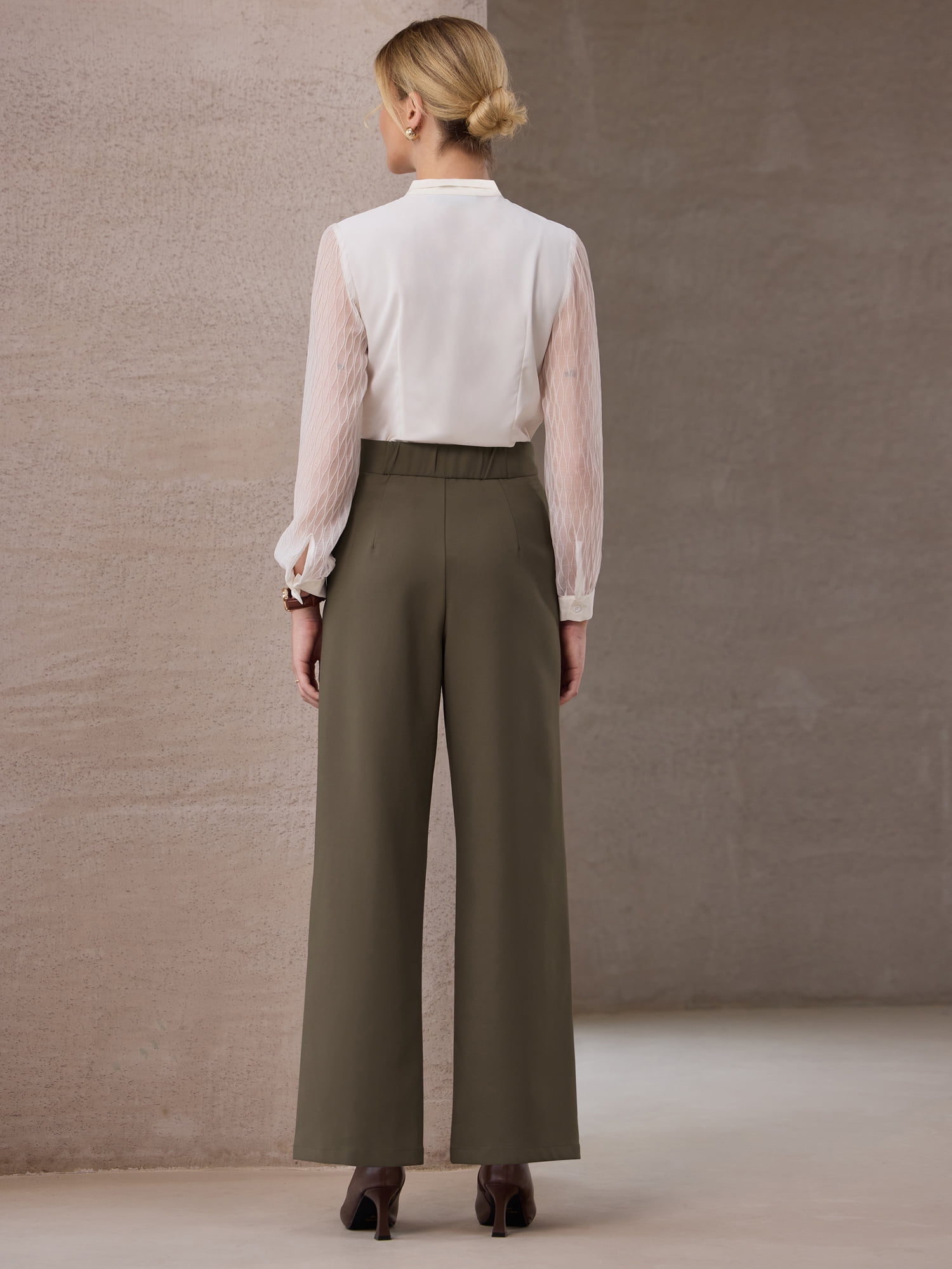 DARING DIVA Women's Wide Leg High Waisted Work  Trousers XL Brown