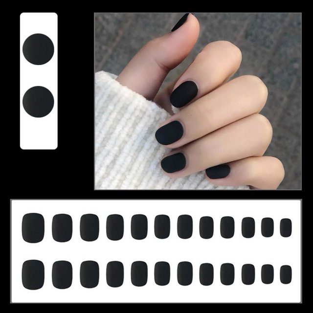 ZOUBAOQ 7-Day Wear Press On Nails - Black Matte Fake Nails Glue Included, 3-Step Easy Application For