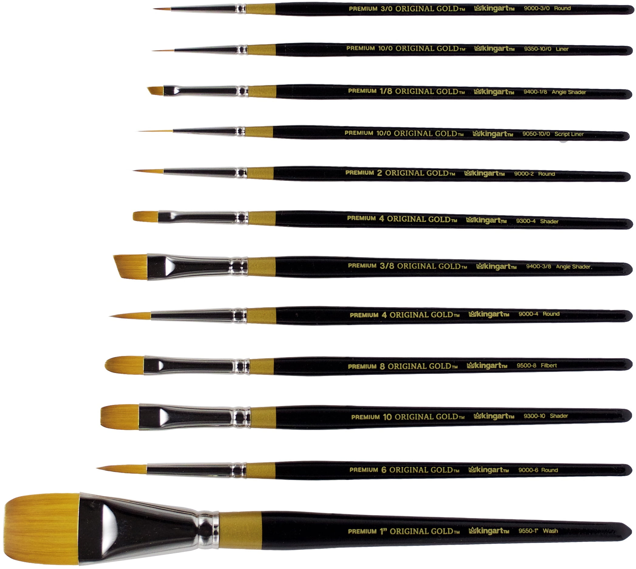 KINGART Original Gold Wood Handle Brush Set 12/Pkg