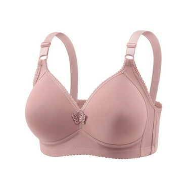 QIJUNTUO ​V Neck Bralette Women Wireless Seamless Comfort Bra Full Coverage Lightly Lined No Underwire Bra Pink