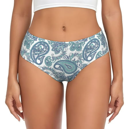 Womens Underwear - Green Blue Paisley No Show Seamless Underwear for Women  Kawaii Soft Stretch Women s Panties  Hipster Ladies Panties Bikini Underwear Briefs