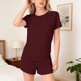 thumbnail image 4 of CPNG Girls 2 Piece Short Set Kids Summer Outfit Soft Solid Color Short Sleeve Crewneck T-shirt Elastic Waist Shorts Sweatsuit Set(Wine,8-9 Years), 4 of 9