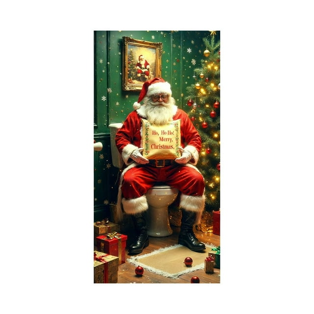 Qiulaii 2 Pcs Rideau de Porte Festif Père Noël, Décoration de Vacances en Polyester pour Porte d'Entrée, Mur et Fête, Décoration Intérieure Réutilisable 35*71 Po