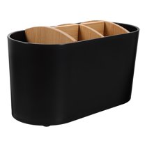 WHAMVOX Bathroom Toothbrush Holder Made of PP and Bamboo for with Compartments 7.5 x 3.2 x 4.9 inches