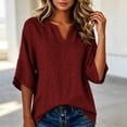 thumbnail image 3 of Linen Tops for Women Split V Neck Blouses Womens Loose Fit Casual Tshirts 3/4 Length Sleeve Solid Blouses Women Trendy Summer Outfits, 3 of 6