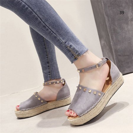 

Women Casual Sandals Straw Knitting Open Toe Thick Sole Female Shoes for Summer 39