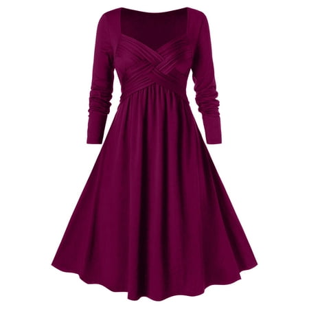 

Women Gothic Gown Dresses Long Sleeves V-Neck Vintage Swing Dresses Splicing Party Cocktail Prom Midi Dress