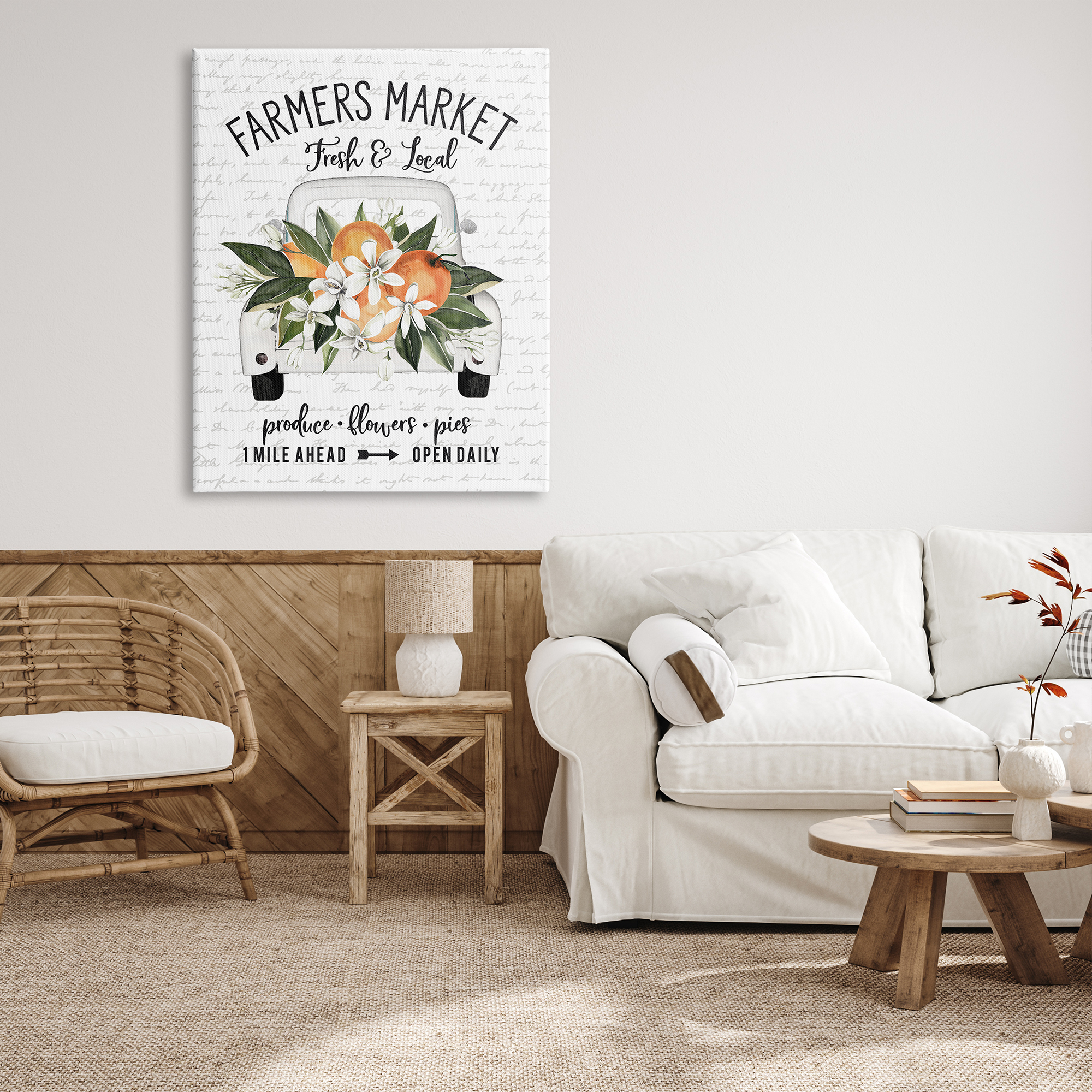 Stupell Industries Farmers Market Orange Blossom Truckload Rustic Sign Graphic Art Gallery Wrapped Canvas Print Wall Art, Design by Lettered and Lined