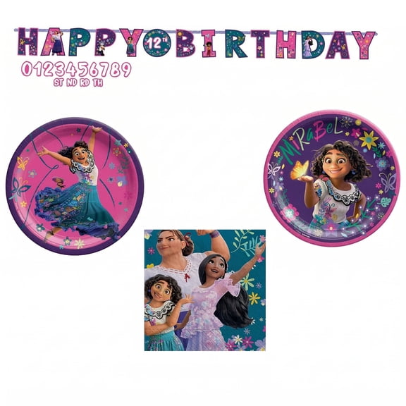 Amscan Basic Encanto Party Kit for 16 – Plates, Napkins & Banner Set