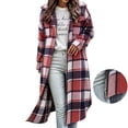 thumbnail image 5 of Sevevn Women Oversized Long Plaid Woolen Shacket Lapel Collar Zip Button Up Long Sleeve Coat Hand Pockets Streetwear Outerwear, 5 of 8