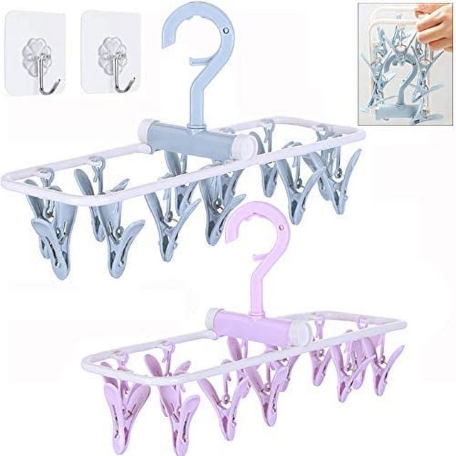 Rejilla de secado portátil plegable pequeña $ Rejilla de secado colgante con clip $ 12 clips Gancho para ropa giratorio de 360°