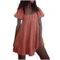 thumbnail image 4 of TMOYZQ Women's 2025 Summer Short Puff Sleeve Casual Short Mini Dresses Tie Back Square Neck A-Line Sundress, 4 of 9