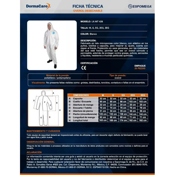 Buzo Desechable Ficha Tecnica Overol Tyvek Ficha Técnica Traje