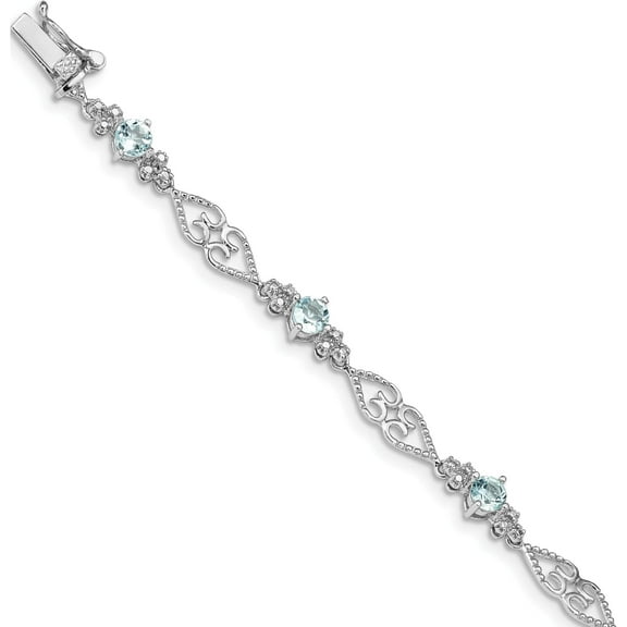 Sterling Silver Rhodium-Plated Diamond Aquamarine Bracelet (7 X 5) Made In China qx885aq