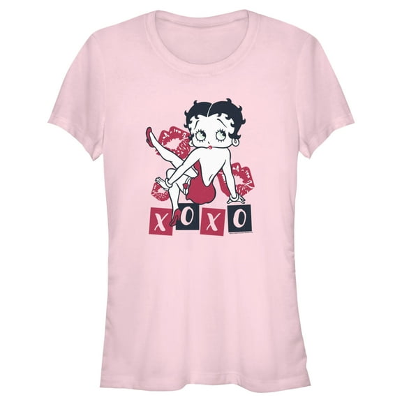 Junior's Betty Boop XOXO Kisses Graphic Tee Light Pink Medium