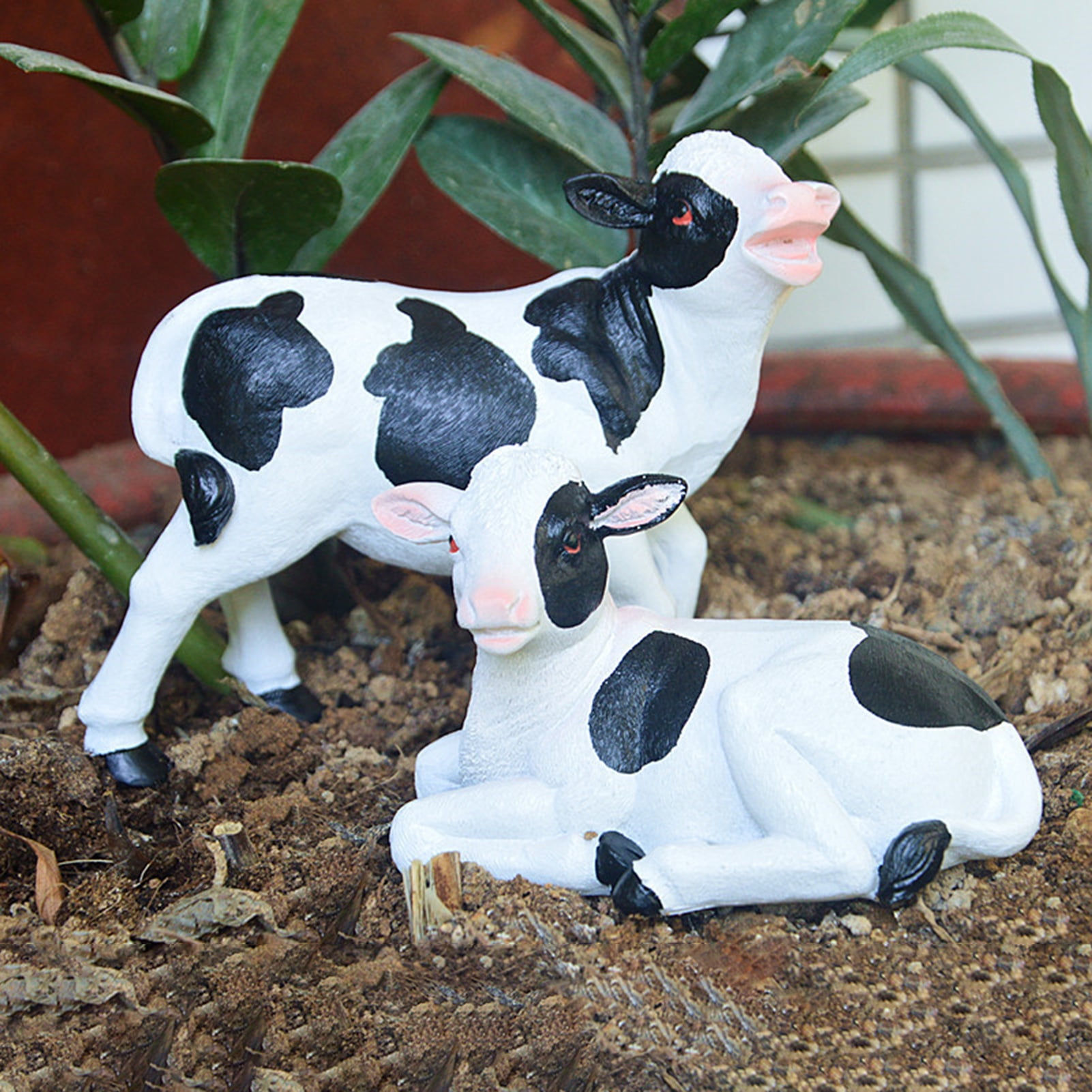 Yirtree Garden Decoration Cute Decorative Resin Farm Cute Vintage Animal  Cow Figurine Ornament Home Decor