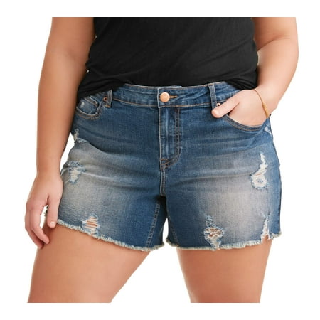 Junior's Plus Sharkbite Fray Hem Boyfriend Short