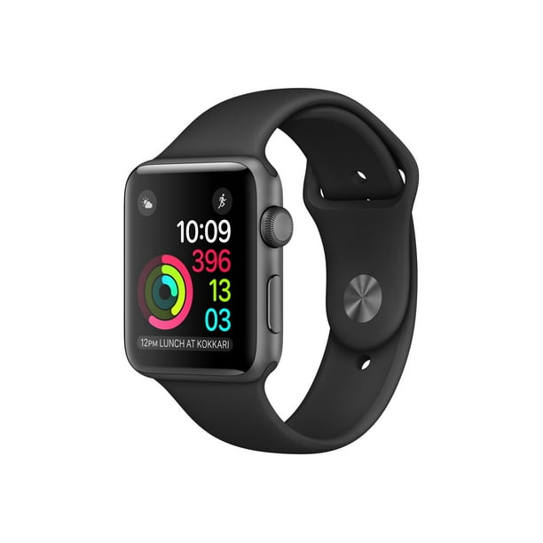 Apple Watch Series 1 - 42 mm - Aluminium Gris Sidéral - Montre Intelligente avec Bracelet sport - Fluoroélastomère - Noir - Taille de Bracelet: S/M/L - Wi-Fi, Bluetooth - 1,06