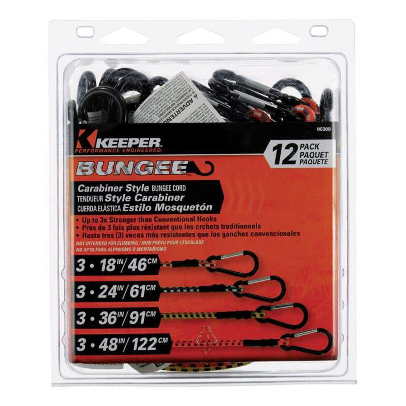 Keeper Carabiner Style Bungee Cord Assorted 12 pk
