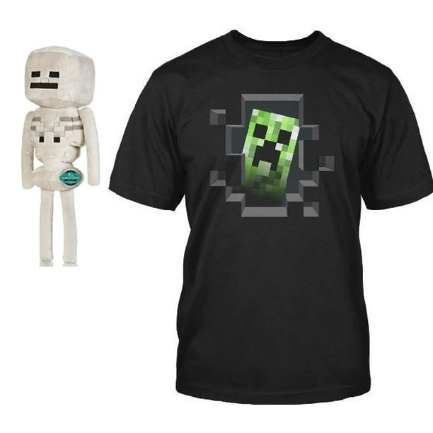 Jinx Minecraft 12 Skeleton Plush And Minecraft Creeper Inside Youth Tshirt Youth Small Walmart Com Walmart Com