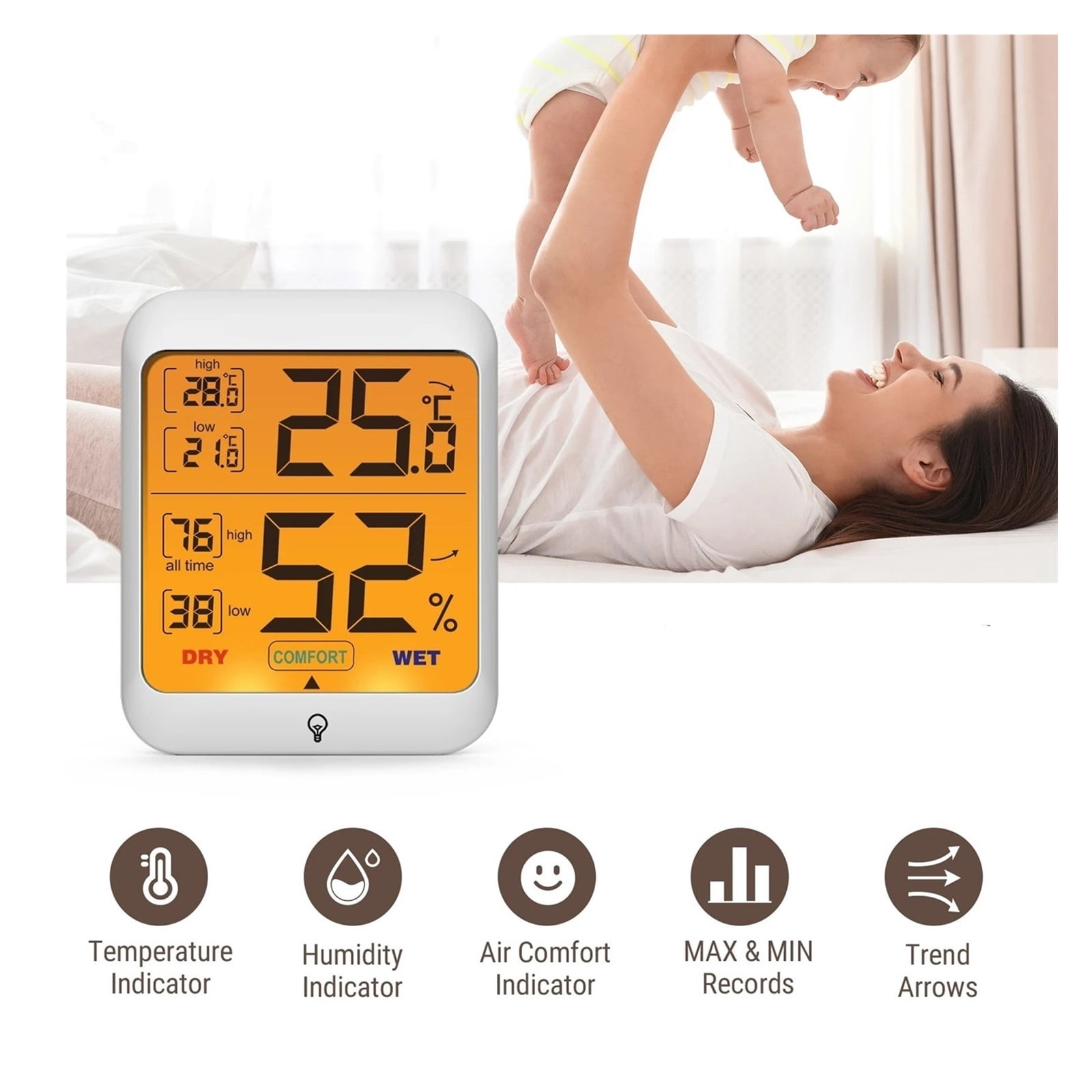 Digital Indoor Home Thermometer Hygrometer Temperature Humidity Sensor Backlight Weather Station