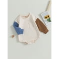 thumbnail image 2 of Newborn Baby Boy Fall Clothes Long Sleeve Crew Neck Romper Contrast Color Patchwork Bodysuit Clothes for Casual Daily, 2 of 8