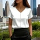 thumbnail image 2 of Eres Más Que Una Camisa de Puntuación de Prueba Moda de Verano de Mujer Color Sólido Casual Cuello en V Top de Manga Corta Mujeres Tops de Verano Casual, 2 of 5