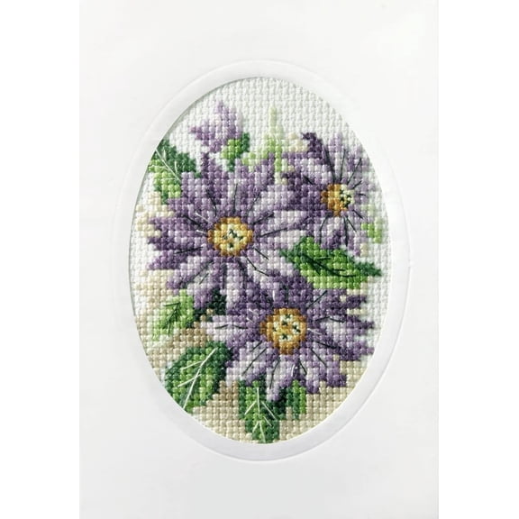 complete cross stitch kit - greetings card "Violet flowers" 6163