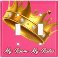 thumbnail image 2 of Metal Light Switch Plate Outlet Cover (My Room My Rules Crown Pink Tilted - Double Toggle), 2 of 2