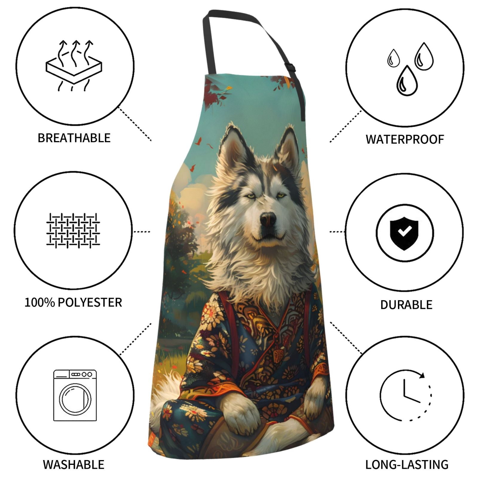 Kdxio Forest Maple Leaf Husky Apron with Pockets Adjustable Kitchen Aprons for Men Women Waterproof Aprons for Cooking,Drawing,Crafting, Baking Household Cleaning