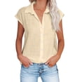 thumbnail image 1 of Qucoqpe - Blusas de verano para mujer, tallas grandes, manga corta, botones, cuello en V, moda informal, lisas, holgadas, de lino y algodón, en oferta, 1 of 5