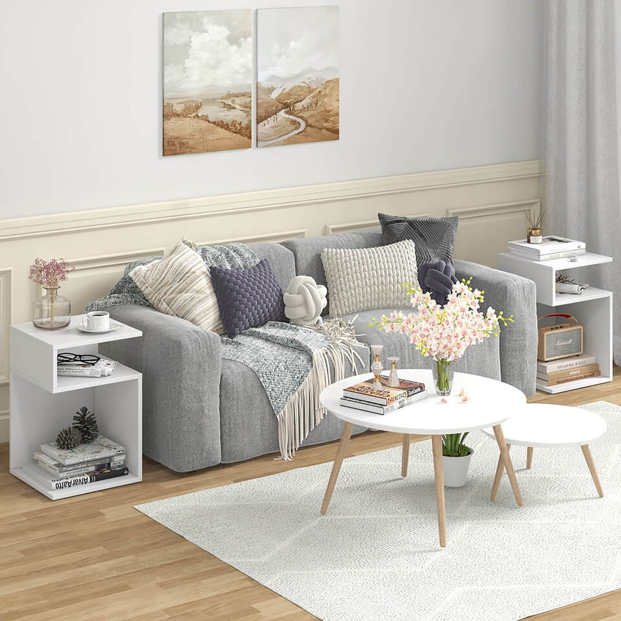 Gymax S-Shaped Side Table for Small Space Morden End Table w/S-Shaped Frame White